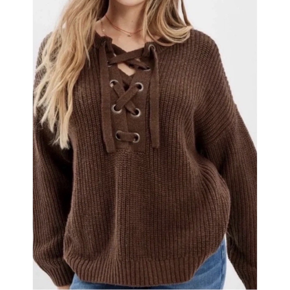 American Eagle Oversized Textured Knit Sweater Cotton Women's Medium Brown NWT
